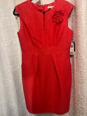 Studio One New York Bold orange/coral Cap-Sleeve Sheath Dress with Floral Accent